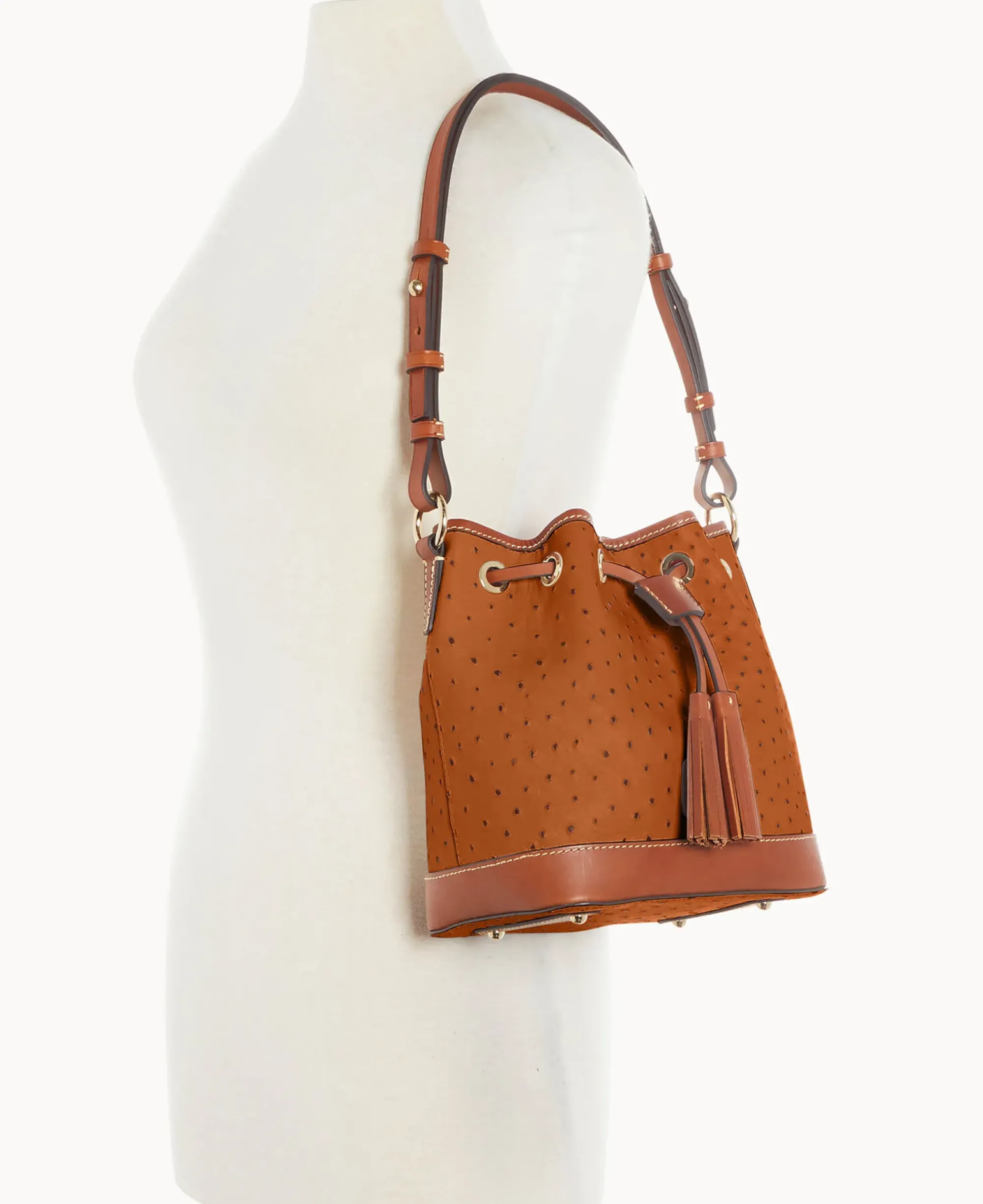 Dooney & Bourke Exotic Leather|Mini Bags<Ostrich Small Drawstring Caramel