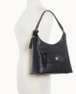 Dooney & Bourke Exotic Leather|Mini Bags<Ostrich Small Hobo Black