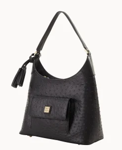Dooney & Bourke Exotic Leather|Mini Bags<Ostrich Small Hobo Black
