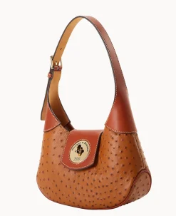 Dooney & Bourke The Ostrich Turnlock Collection|Picnic in the Park<Ostrich Turnlock Hobo 26 Caramel