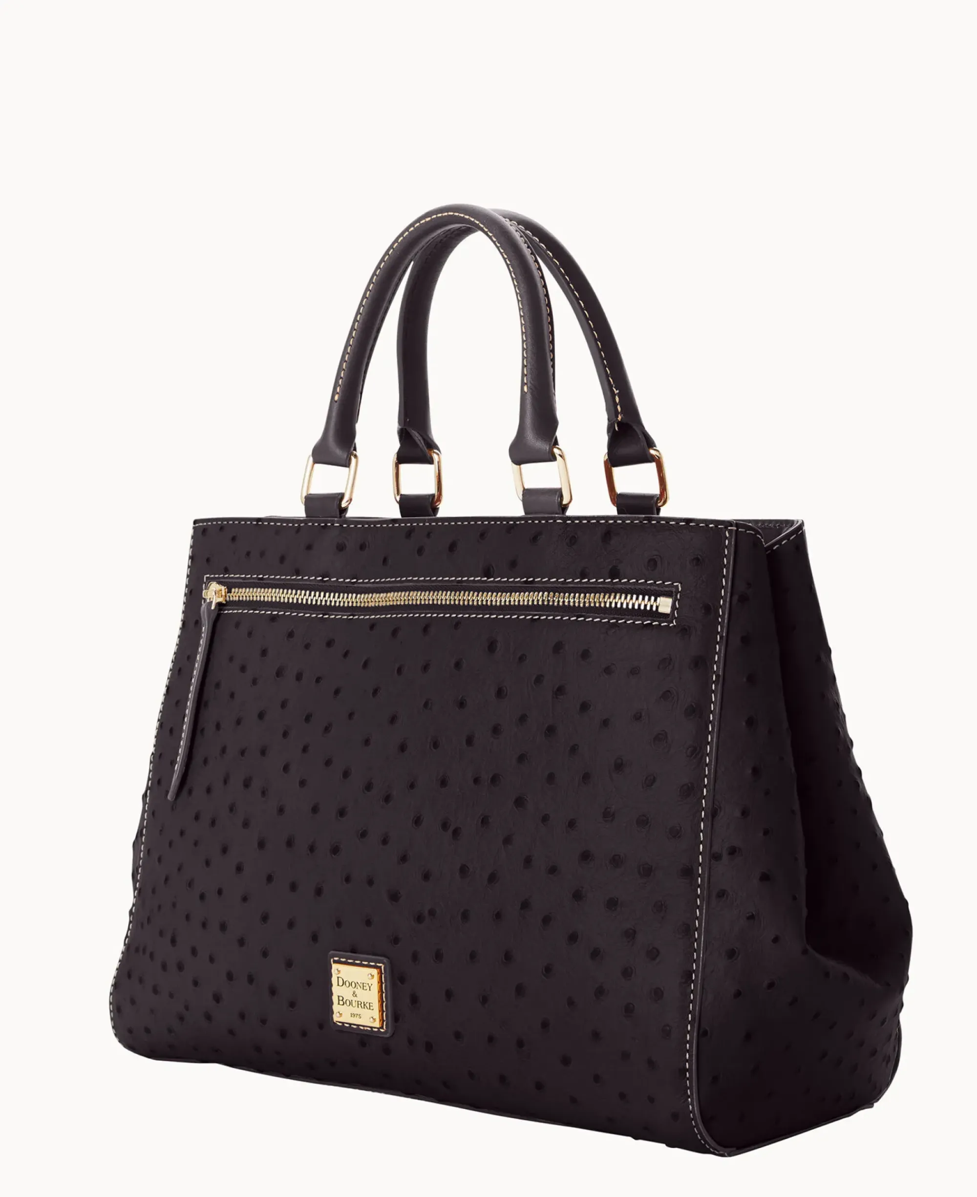 Dooney & Bourke Ready For the Getaway|Exotic Leather<Ostrich Zip Satchel Black Black