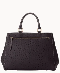 Dooney & Bourke Ready For the Getaway|Exotic Leather<Ostrich Zip Satchel Black Black