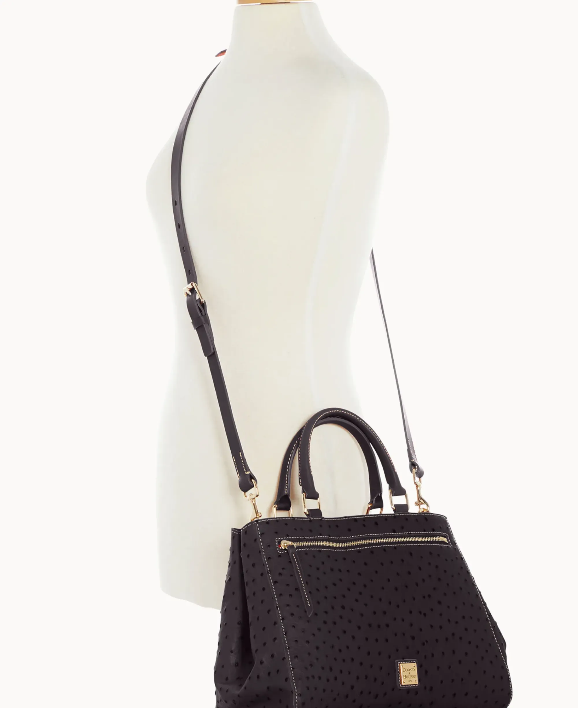 Dooney & Bourke Ready For the Getaway|Exotic Leather<Ostrich Zip Satchel Black Black
