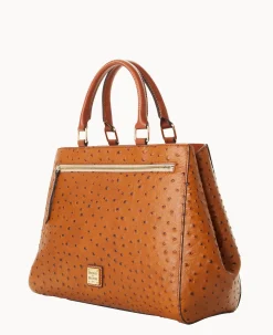 Dooney & Bourke Ready For the Getaway|Exotic Leather<Ostrich Zip Satchel Caramel