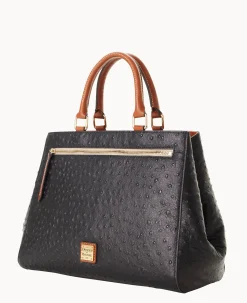 Dooney & Bourke Ready For the Getaway|Exotic Leather<Ostrich Zip Satchel Black
