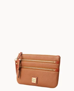Dooney & Bourke The Pebble Grain Collection|Grab and Go<Pebble Grain Triple Zip Wristlet Caramel