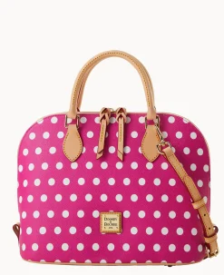 Dooney & Bourke Spring Style|Printed Fabric<Polka Dot Zip Zip Satchel Fuchsia