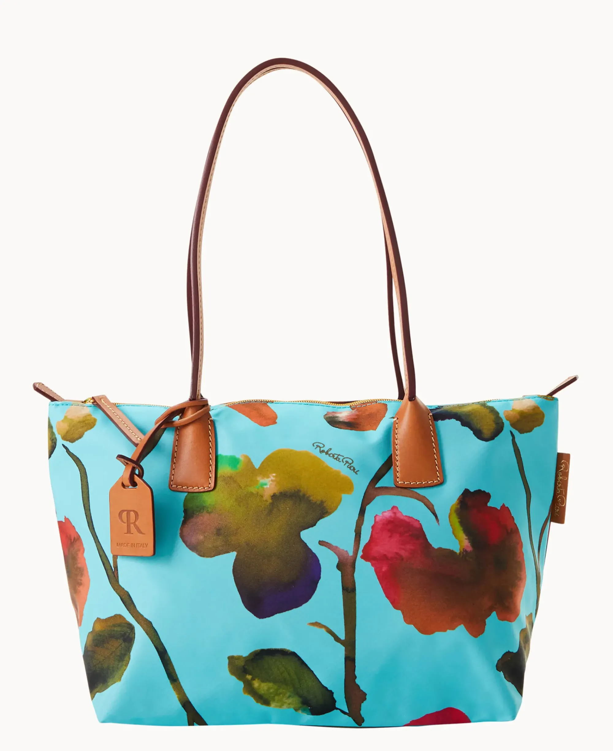 Dooney & Bourke Printed Fabric|Shoulder Bags<Roberta Pieri Flower Classic Sm Robertina Tote w Long Handle Light Blue