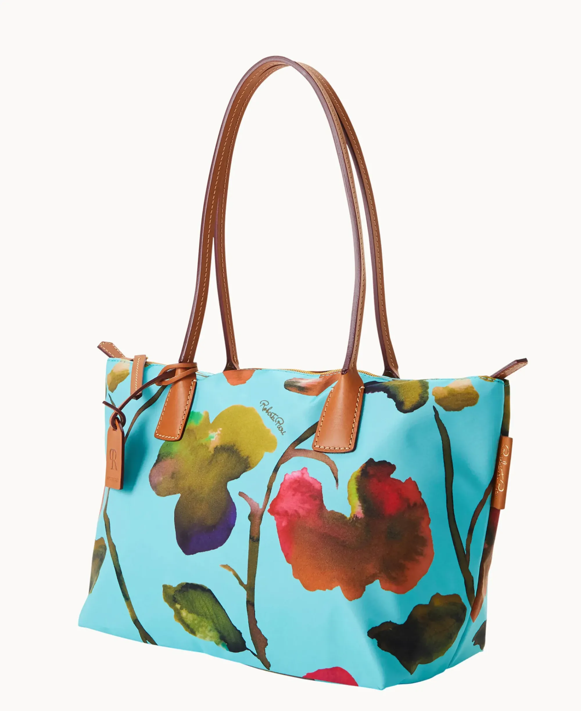 Dooney & Bourke Printed Fabric|Shoulder Bags<Roberta Pieri Flower Classic Sm Robertina Tote w Long Handle Light Blue