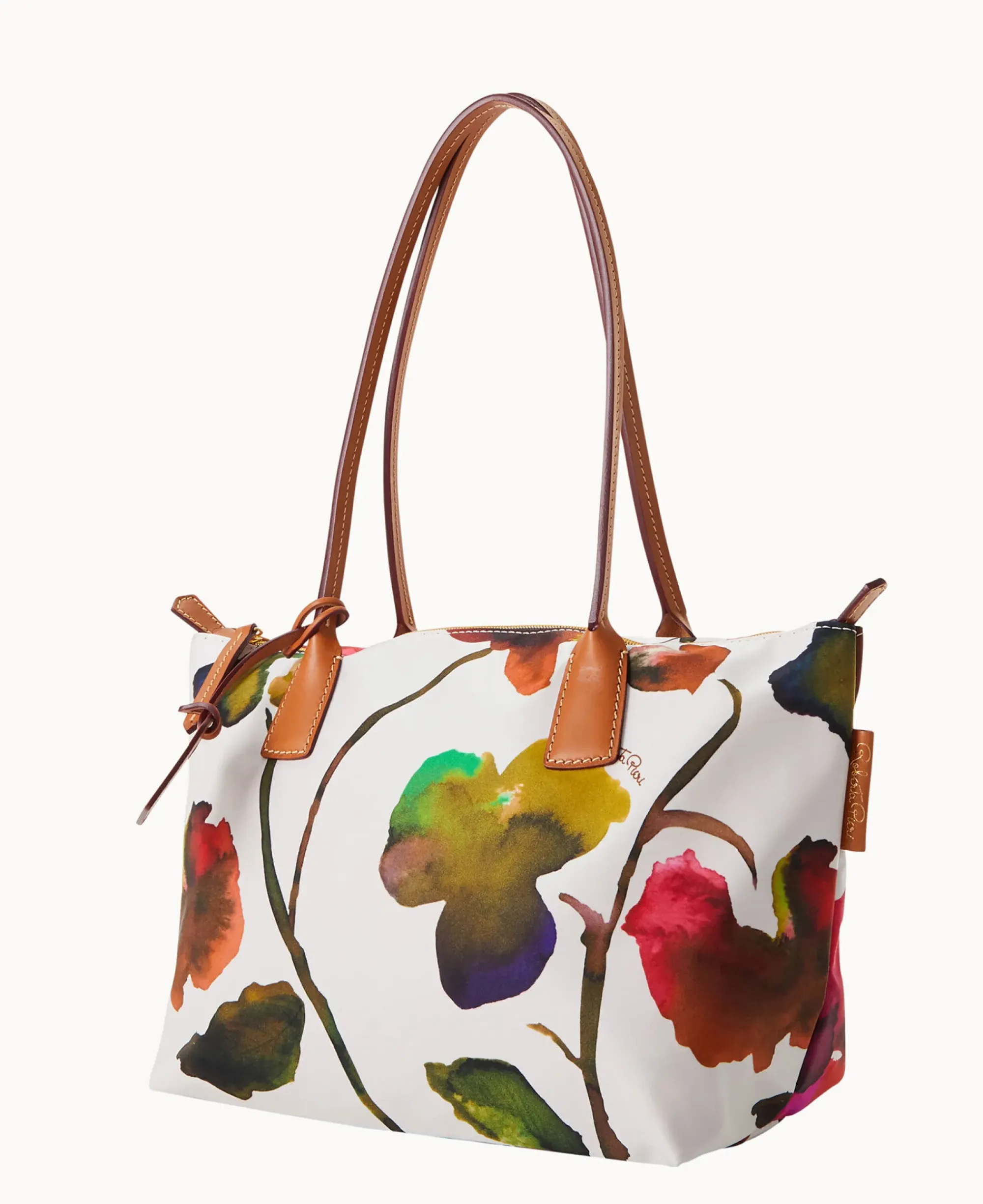 Dooney & Bourke Printed Fabric|Shoulder Bags<Roberta Pieri Flower Classic Sm Robertina Tote w Long Handle White